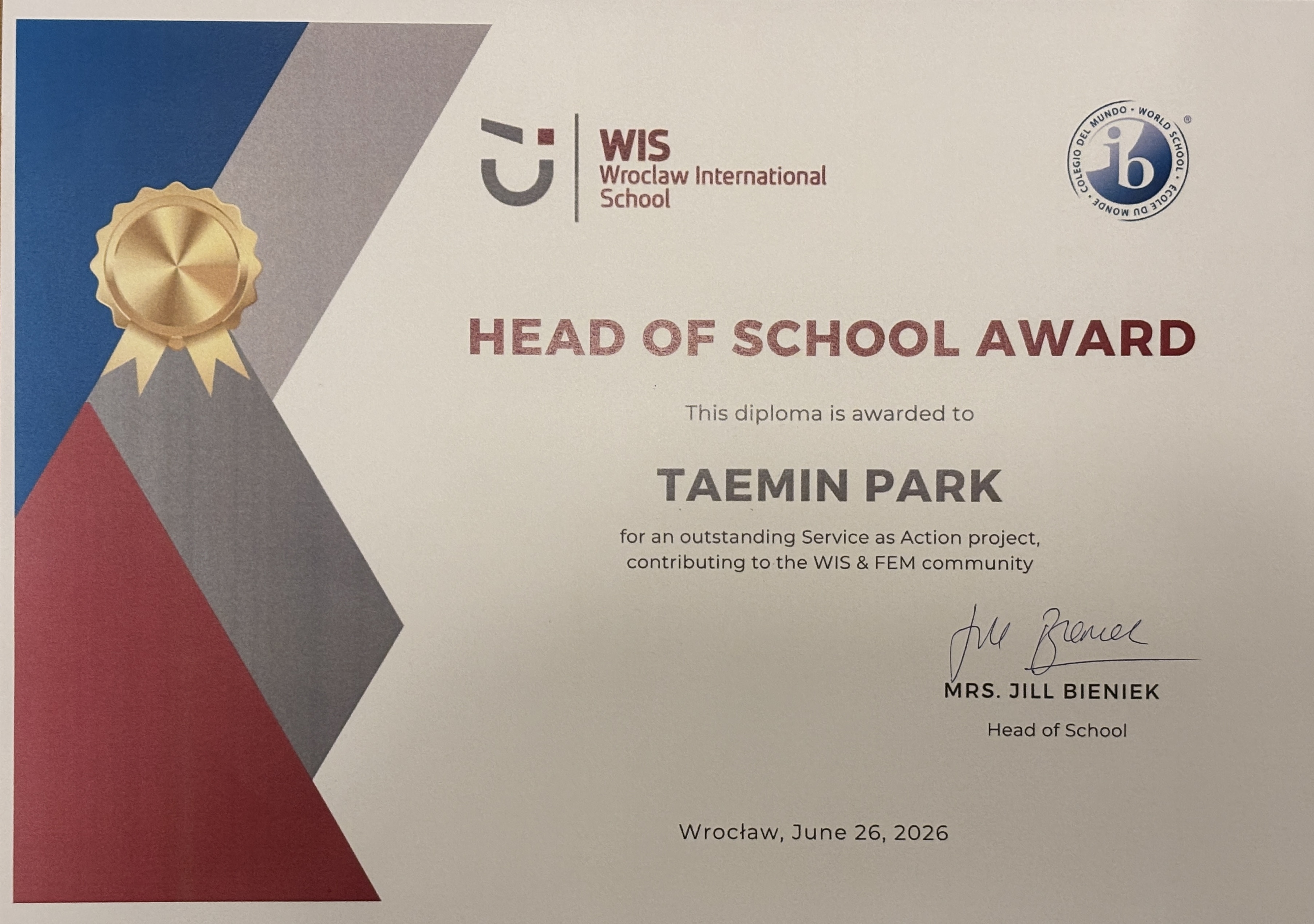 Award for Service as Action project